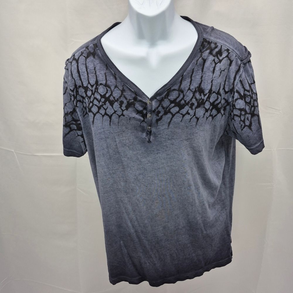 Guess Short Sleeve Henley Shirt Grey Crackle Pattern Men's XL 3 Button Y2K..... - Picture 3 of 7